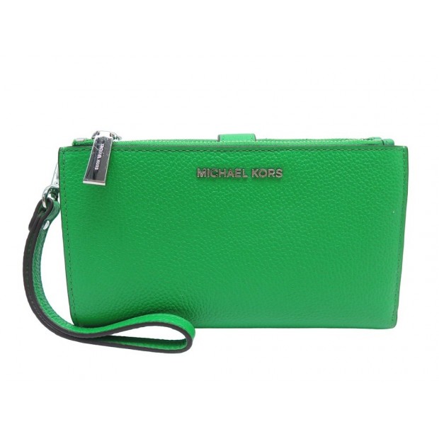 NEUF PORTEFEUILLE MICHAEL KORS ADELE 34F9SAFW4L EN CUIR VERT LEATHER WALLET 150€