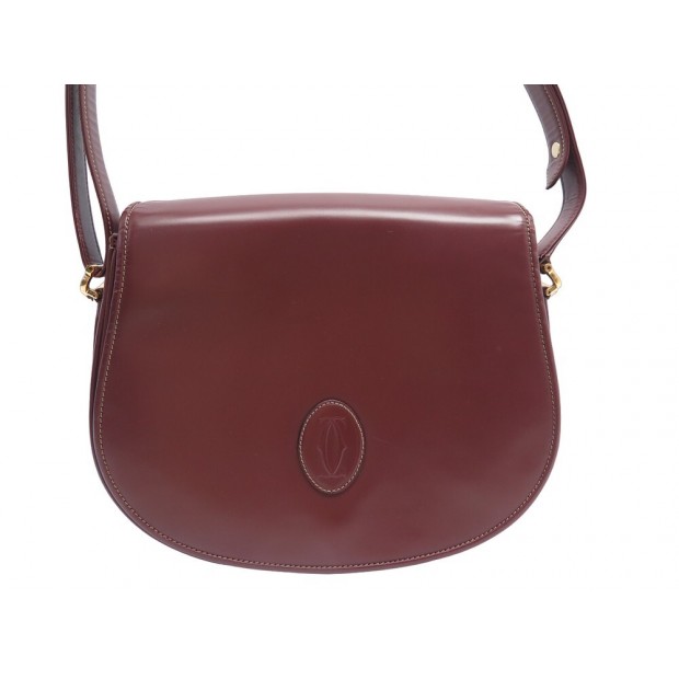 VINTAGE SAC A MAIN MUST DE CARTIER BESACE BANDOULIERE EN CUIR BORDEAUX BAG 1700€