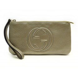 NEUF POCHETTE GUCCI SOHO 295840 LOGO PORTEFEUILLE EN CUIR GRAINE DORE POUCH 450€