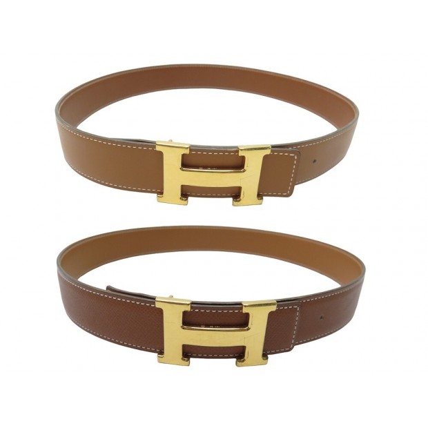 VINTAGE CEINTURE HERMES BOUCLE H REVERSIBLE 32MM T65-77 CUIR GOLD BOX BELT 715€