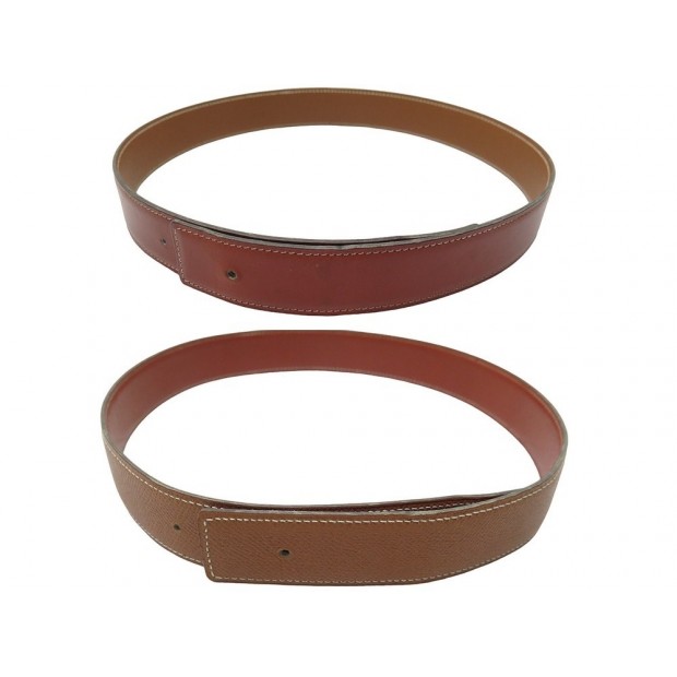 VINTAGE LIEN DE CEINTURE HERMES REVERSIBLE T68-78 32MM CUIR BOX GOLD BELT 405€