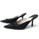 CHAUSSURES CHANEL MULES A TALONS 9.5B 39.5 ESCARPINS TOILE NOIR + SAC SHOES 550€