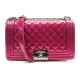 SAC A MAIN CHANEL BOY BANDOULIERE CUIR VERNI FUSHIA PINK LEATHER HANDBAG 6350€