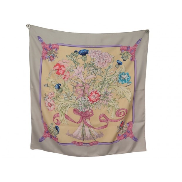 FOULARD HERMES REGINA LEILA MANCHARI CARRE 90 EN SOIE GRISE SILK SCARF 495€