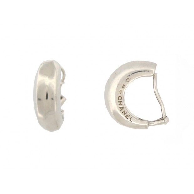 BOUCLES D'OREILLES CHANEL CREOLES LOGO ARGENT MASSIF 25GR SILVER HOOP EARRINGS