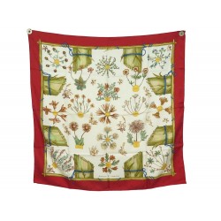 FOULARD HERMES HERBIER DE GAVARNIE CARRE 90 SOIE BROCHEE ROUGE SILK SCARF 495€