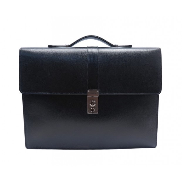 NEUF VINTAGE PORTE DOCUMENT LANCEL SACOCHE CUIR NOIR LEATHER BRIEFCASE 700€