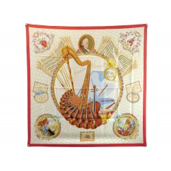 FOULARD HERMES HOMMAGE A MOZART ABADIE CARRE 90 SOIE ROUGE RED SILK SCARF 495€