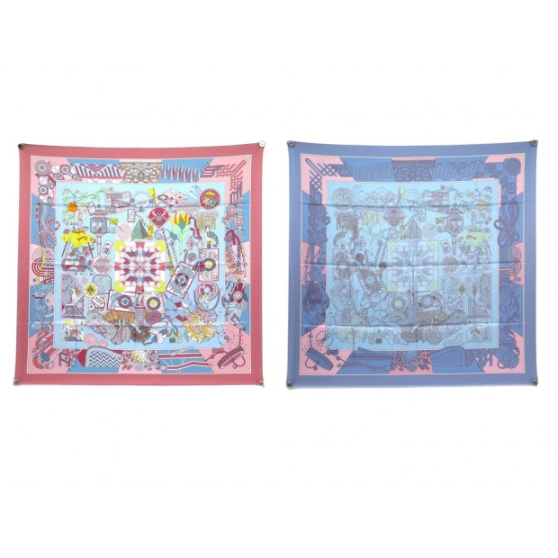 NEUF FOULARD HERMES DE L'OMBRELLE AUX DUELS DOUBLE FACE MARIE 90 SOIE SCARF 620€