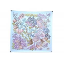 FOULARD HERMES JARDIN SECRET CARRE 90 VALERIE DAWLAT SOIE BLEU SILK SCARF 495€