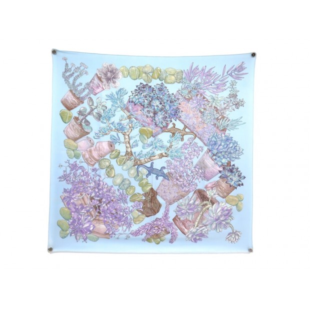 FOULARD HERMES JARDIN SECRET CARRE 90 VALERIE DAWLAT SOIE BLEU SILK SCARF 495€