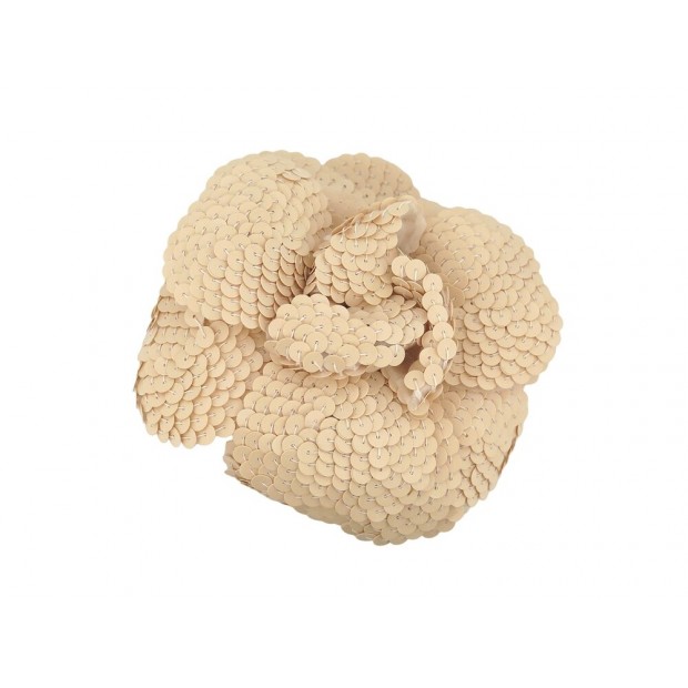 NEUF VINTAGE BROCHE CHANEL CAMELIA SEQUINS BEIGE CIRCA 1980 NUDE BROOCH 690€