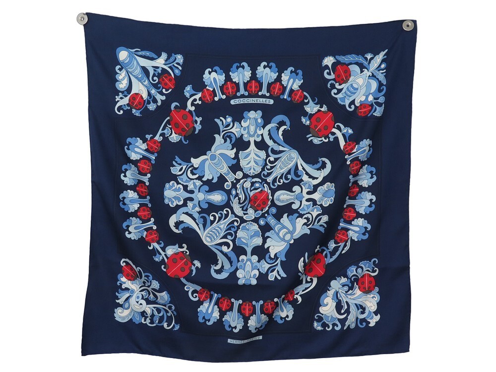 Foulard En Soie Vintage Coccinelle - 80x80 Cm - Jaune, Orange Et Bleu - Occasion Très Bon état