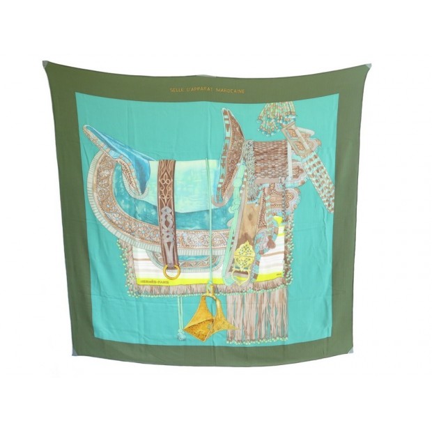 CHALE HERMES SELLE D APPARAT MAROCAINE KAMINSKI CACHEMIRE & SOIE VERT SCARF 925€