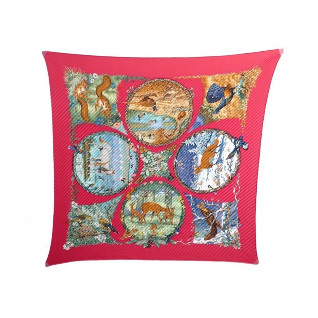 FOULARD HERMES LES QUATRE SAISONS DALLET CARRE EN SOIE ROUGE RED SILK SCARF 345€