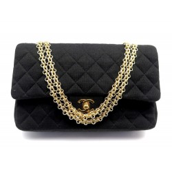 VINTAGE SAC A MAIN CHANEL TIMELESS EN TOILE JERSEY MATELASSE NOIR HAND BAG 9700€