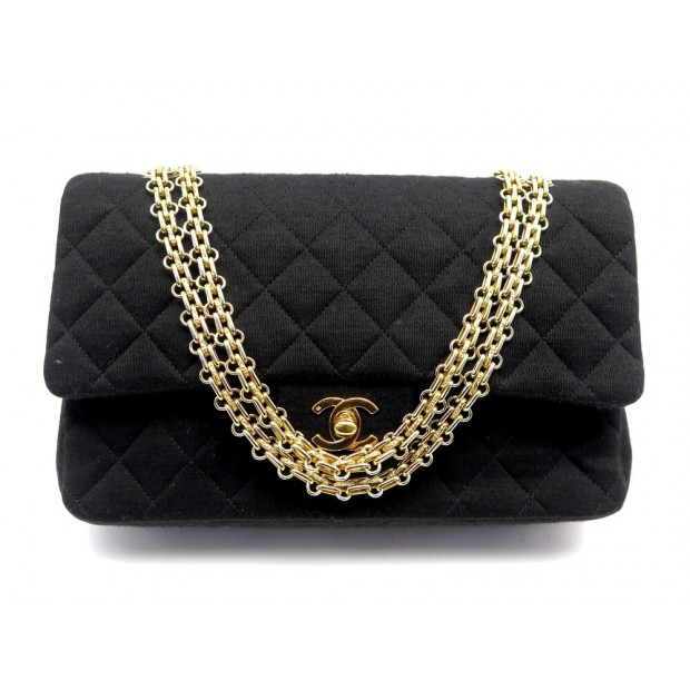 VINTAGE SAC A MAIN CHANEL TIMELESS EN TOILE JERSEY MATELASSE NOIR HAND BAG 9700€