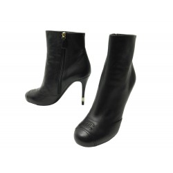 CHAUSSURES CHANEL BOTTINES LOGO CC PERLES G30421 39 CUIR ANKLE LOW BOOTS 1700€