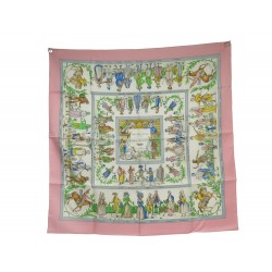 NEUF FOULARD HERMES COSTUMES CIVILS ACTUELS PERRIERE CARRE SOIE ROSE SCARF 495€