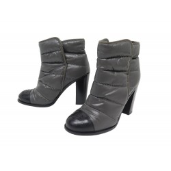 CHAUSSURES CHANEL BOTTINES LOGO CC 39 MATELASSEES TOILE GRIS PUFFER BOOTS 1700€