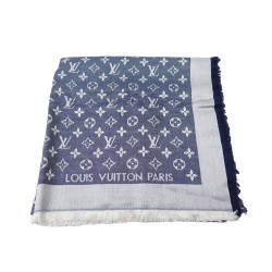 NEUF ECHARPE LOUIS VUITTON M71376 CHALE MONOGRAM DENIM EN SOIE LAINE SHAWL 490€