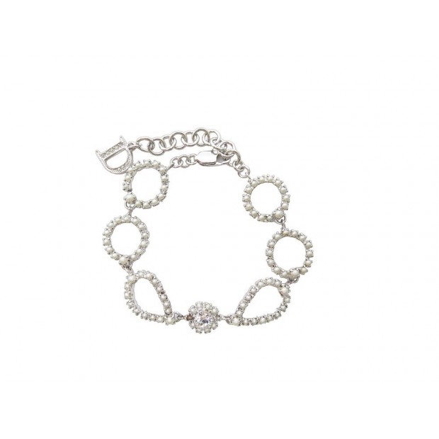 NEUF BRACELET CHRISTIAN DIOR STRASS 16-20 METAL ARGENTE STEEL BANGLE STRAP 500€