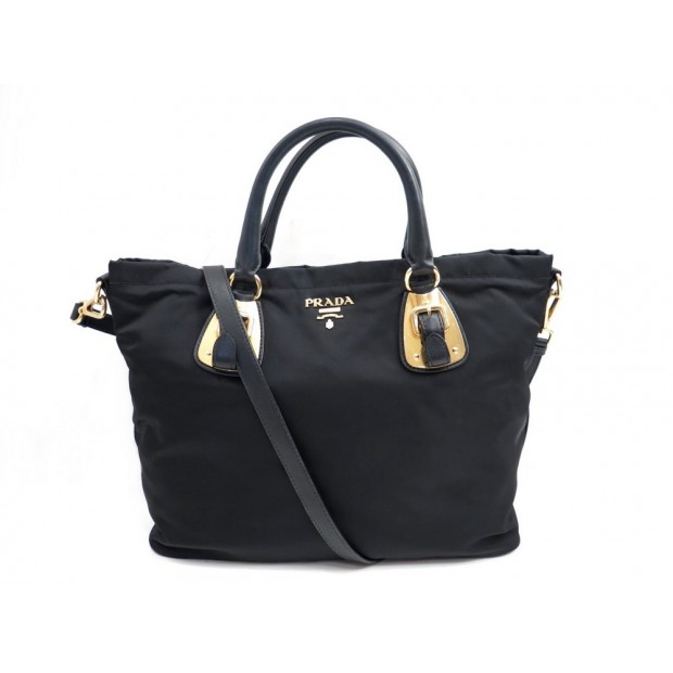 SAC A MAIN PRADA BN1902 35 CM TOILE & CUIR NOIR BANDOULIERE HAND BAG PURSE 1045€