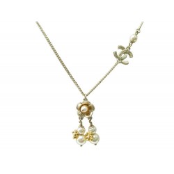 NEUF COLLIER CHANEL LOGO CC PERLES & FLEUR 62 METAL DORE GOLD NECKLACE 1200€