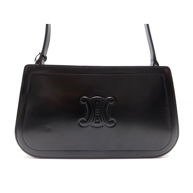 NEUF SAC A MAIN CELINE LOGO POCHETTE EN CUIR NOIR CLUTCH HAND BAG PURSE 750€