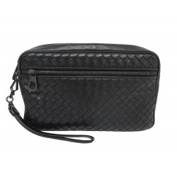 POCHETTE BOTTEGA VENETA CUIR INTRECCIATO AVEC DRAGONNE NOIR BLACK POUCH 1700€