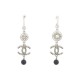 BOUCLES D'OREILLES CHANEL LOGO CC STRASS PENDANTES ARGENTE + BOITE EARRINGS 790€