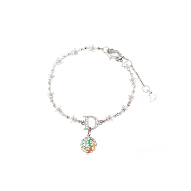 BRACELET CHRISTIAN DIOR ETOILES ET PERLE MULTICOLORE T16/20CM METAL ARGENTE 350€