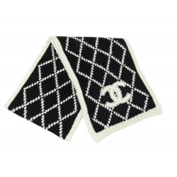 ETOLE CHANEL LOGO CC MATELASSE ECHARPE CACHEMIRE ET SOIE NOIR BEIGE SCARF 1190€