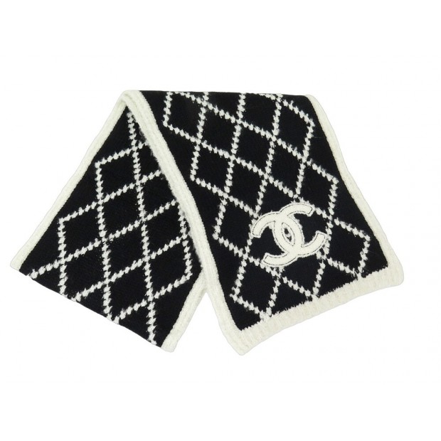 ETOLE CHANEL LOGO CC MATELASSE ECHARPE CACHEMIRE ET SOIE NOIR BEIGE SCARF 1190€