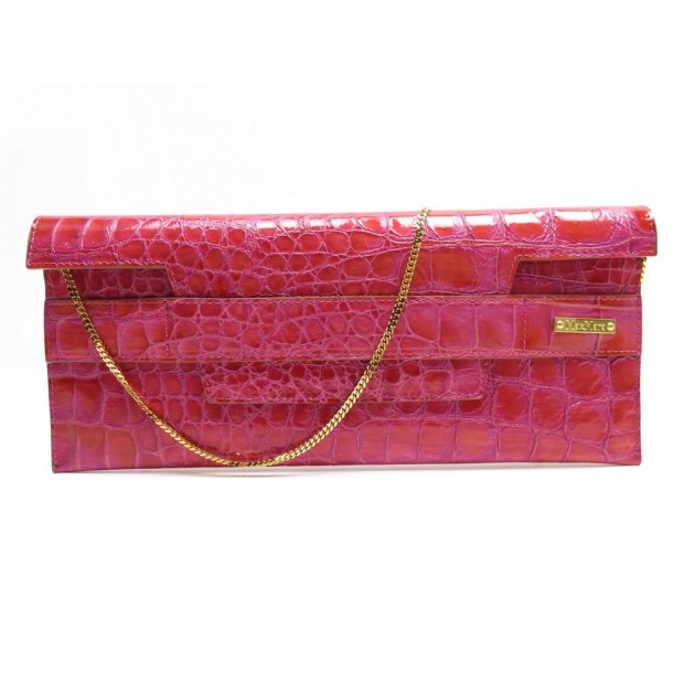 NEUF SAC A MAIN MAX MARA POCHETTE EN CUIR FACON CROCO FUSHIA PURSE CLUTCH 400€