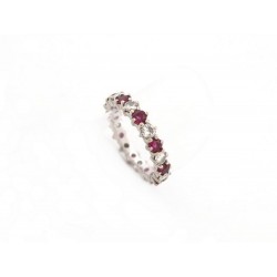 BAGUE ALLIANCE 10 DIAMANTS ET RUBIS EMPILABLE T54 OR BLANC 18K WHITE GOLD RING