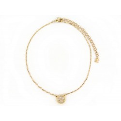 NEUF COLLIER CHANEL LOGO CC & STRASS 46 CM EN METAL DORE GOLDEN NECKLACE 830€