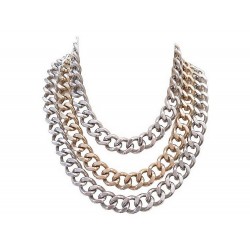 COLLIER CHANEL TRIPLE CHAINE GOURMETTE METAL AGENTE DORE 3 RANGS GOLD NECKLACE