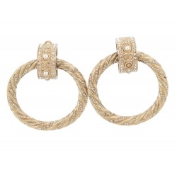 BOUCLES D'OREILLES CHANEL CREOLES PERLES & STRASS METAL DORE LOOPS EARRINGS 950€