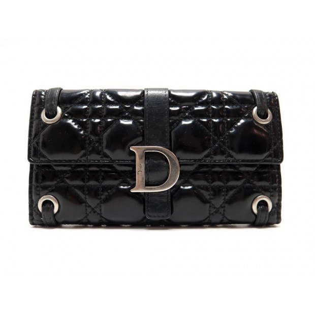 PORTEFEUILLE CHRISTIAN DIOR LADY EN CUIR NOIR VERNI MATELASSE BLACK WALLET 550€