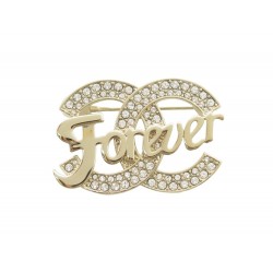 NEUF BROCHE CHANEL LOGO CC FOREVER METAL DORE & STRASS STEEL NEW BROOCH 650€