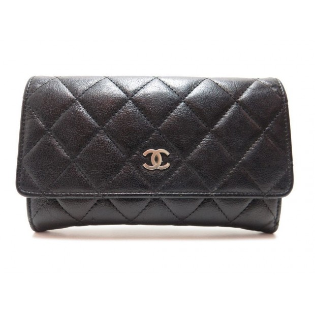 PORTEFEUILLE CHANEL TIMELESS EN CUIR MATELASSE NOIR PORTE MONNAIE WALLET 770€