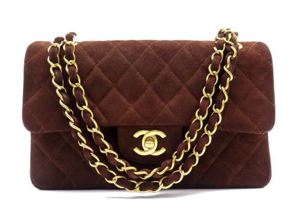 sac a main chanel timeless en daim marron bandouliere