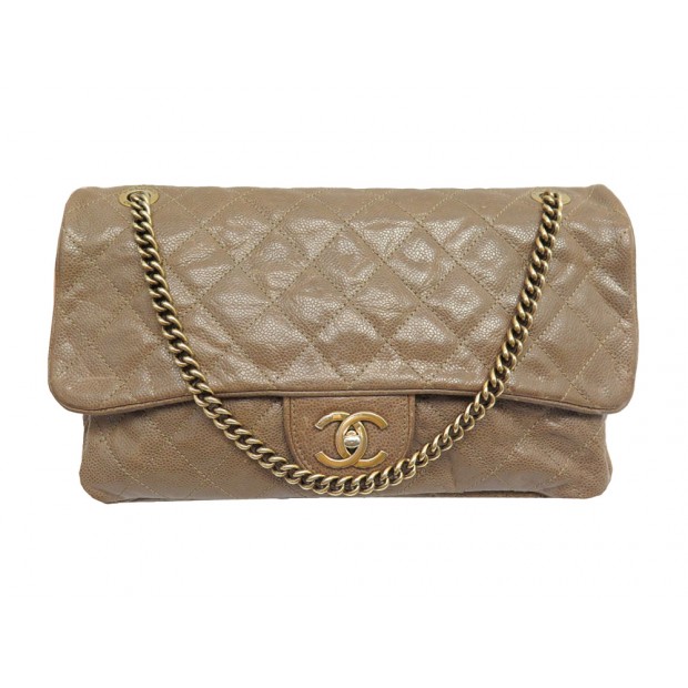 SAC A MAIN CHANEL TIMELESS ZIPPE JUMBO CUIR CAVIAR CAMEL BANDOULIERE BAG 10500€