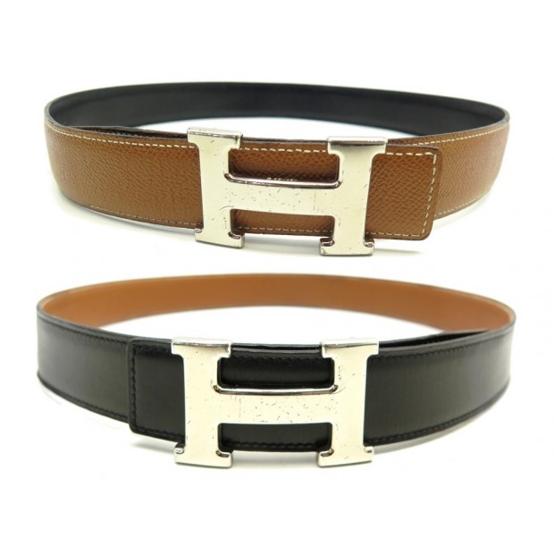 VINTAGE CEINTURE HERMES BOUCLE H ARGENTE LIEN REVERSIBLE T78 TOGO BOX BELT 755€