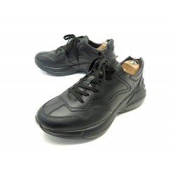 NEUF CHAUSSURES GUCCI RYTHON 721749 8.5 42 BASKETS EN CUIR NOIR SNEAKERS 830€