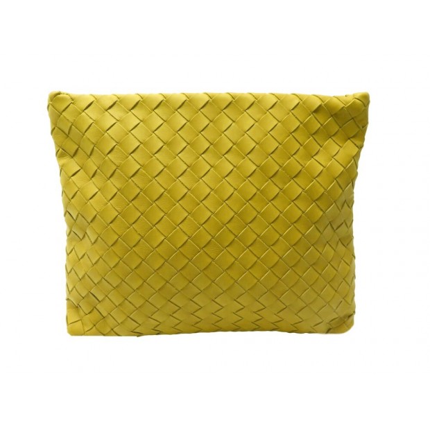 NEUF POCHETTE BOTTEGA VENETA 66728 EN CUIR INTRECCIATO JAUNE POUCH BAG 1650€