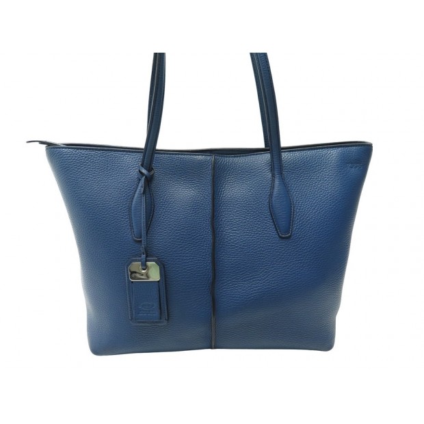 SAC A MAIN TOD'S CABAS JOY CUIR GRAINE BLEU MARINE LEATHER HAND BAG PURSE 1250€