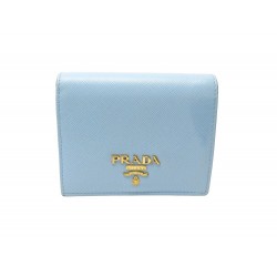 PORTEFEUILLE PRADA EN CUIR SAFFIANO BLEU PORTE CARTES CARD HOLDER WALLET 580€