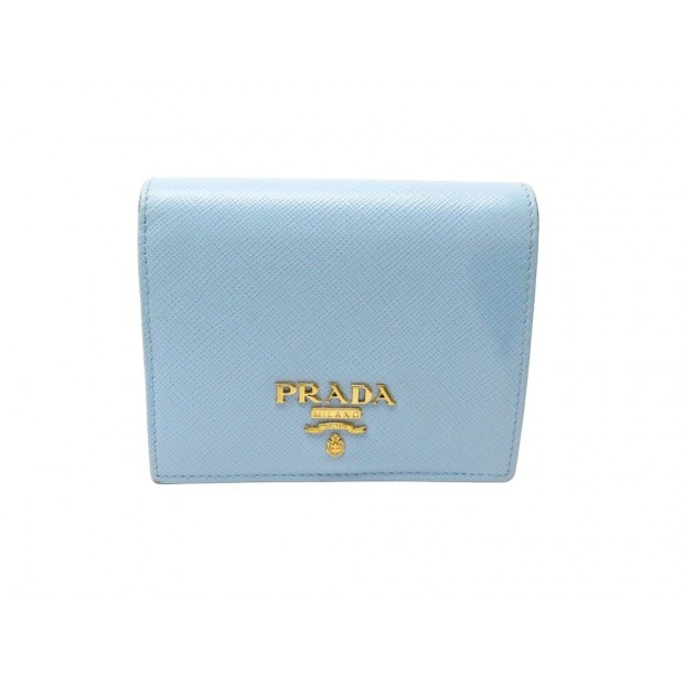 PORTEFEUILLE PRADA EN CUIR SAFFIANO BLEU PORTE CARTES CARD HOLDER WALLET 580€